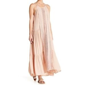 Muche et Muchette Maxi Dress Women One Size Dusty Rose Boho Tiered Crochet EUC